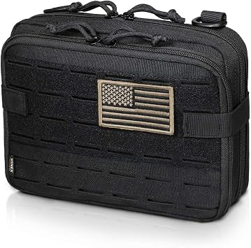 WYNEX Tactical Molle Admin Pouch of Laser-Cut Design, EDC Tool Pouch with Double Layer, Medical EMT IFAK Pouches with Map Pocket, Tool Organizer Molle Accessories Include U.S Patch