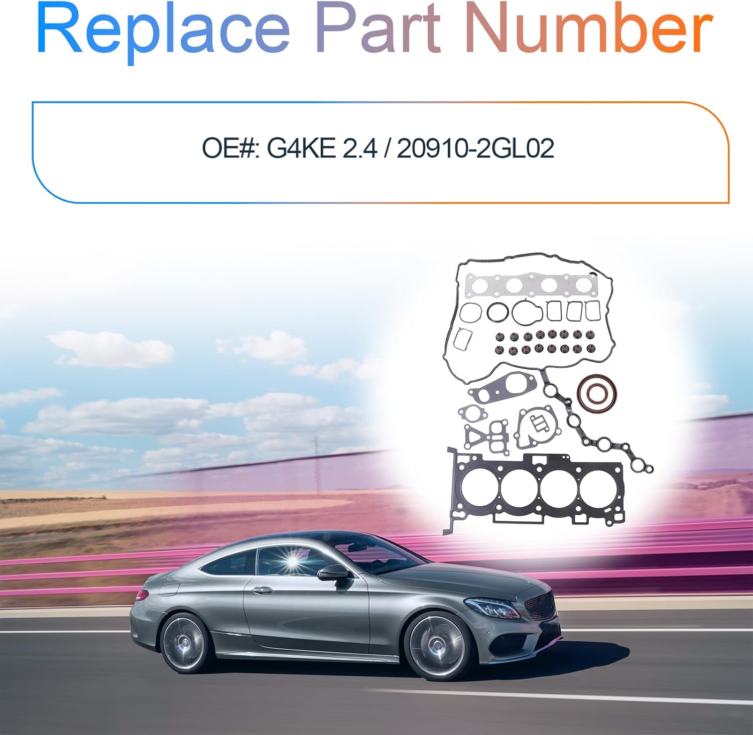 G4KE 2.4L Engine Cylinder Head Gasket Kit Fits for Hyundai Santa Fe 10-12/ Sonata 06-10/ Tucson 10-13, Kia Forte/Rondo/Sorento/Sportage 10-13 2.4L I4 DOHC OE G4KE 20910-2GL02