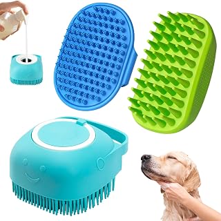 KYHSC 3PCS Dog Bath Brush Set - Shampoo Dispenser Scrubber for Deshedding, Washing & Grooming Short & Long Haired Pets (Blue/Green/Blue)
