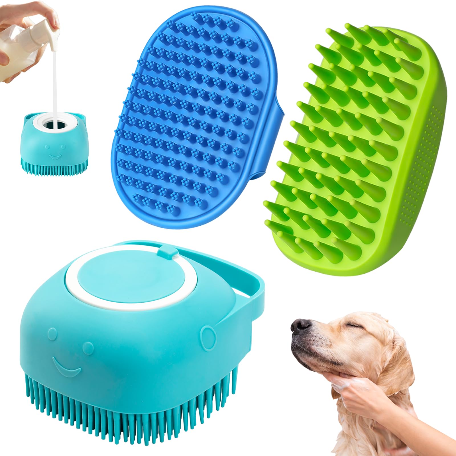 3 Pieces Dog Bath Brush, Shampoo, Shower, Scrubber for Bath, Dog Bath Supplies, Suitable for Deshedding, Washing & Grooming of Short and Long Haired Pets (Color May Vary)