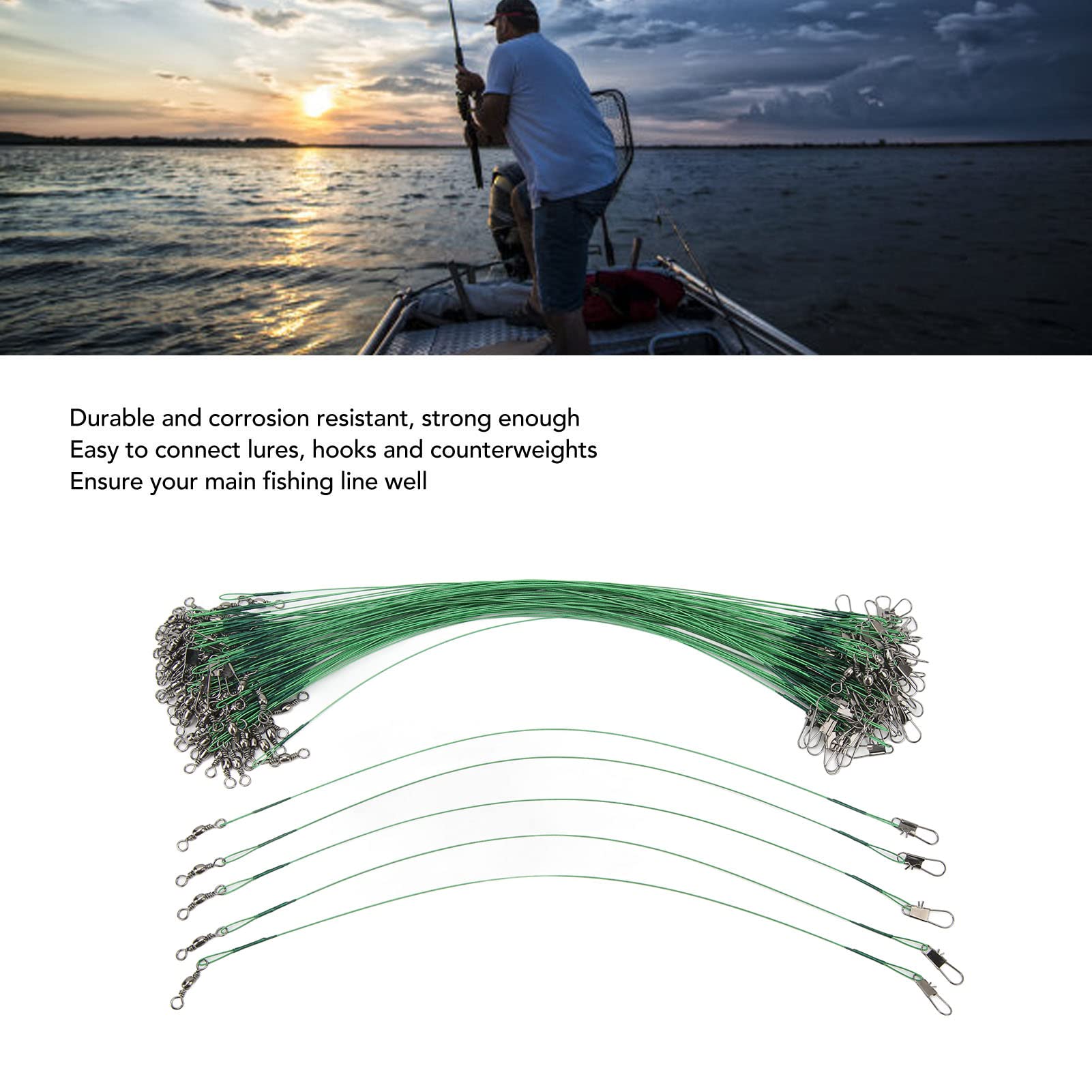 QANYEGN 100PCS Steel Fishing Leaders Wire, Fishing Leader Swivels Snap, Steel Wire Leader for Saltwater (25cm)