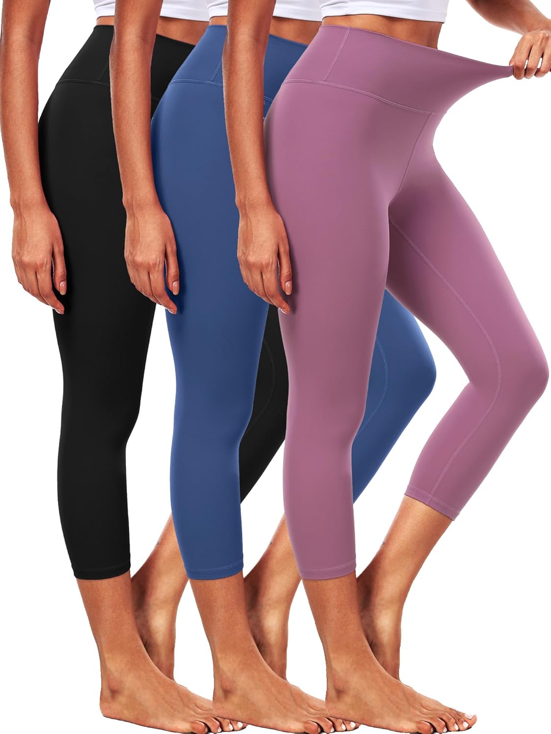 CADMUS Women's Capri Leggings with Pockets High Waisted Stretch Yoga Pants Workout Exercise