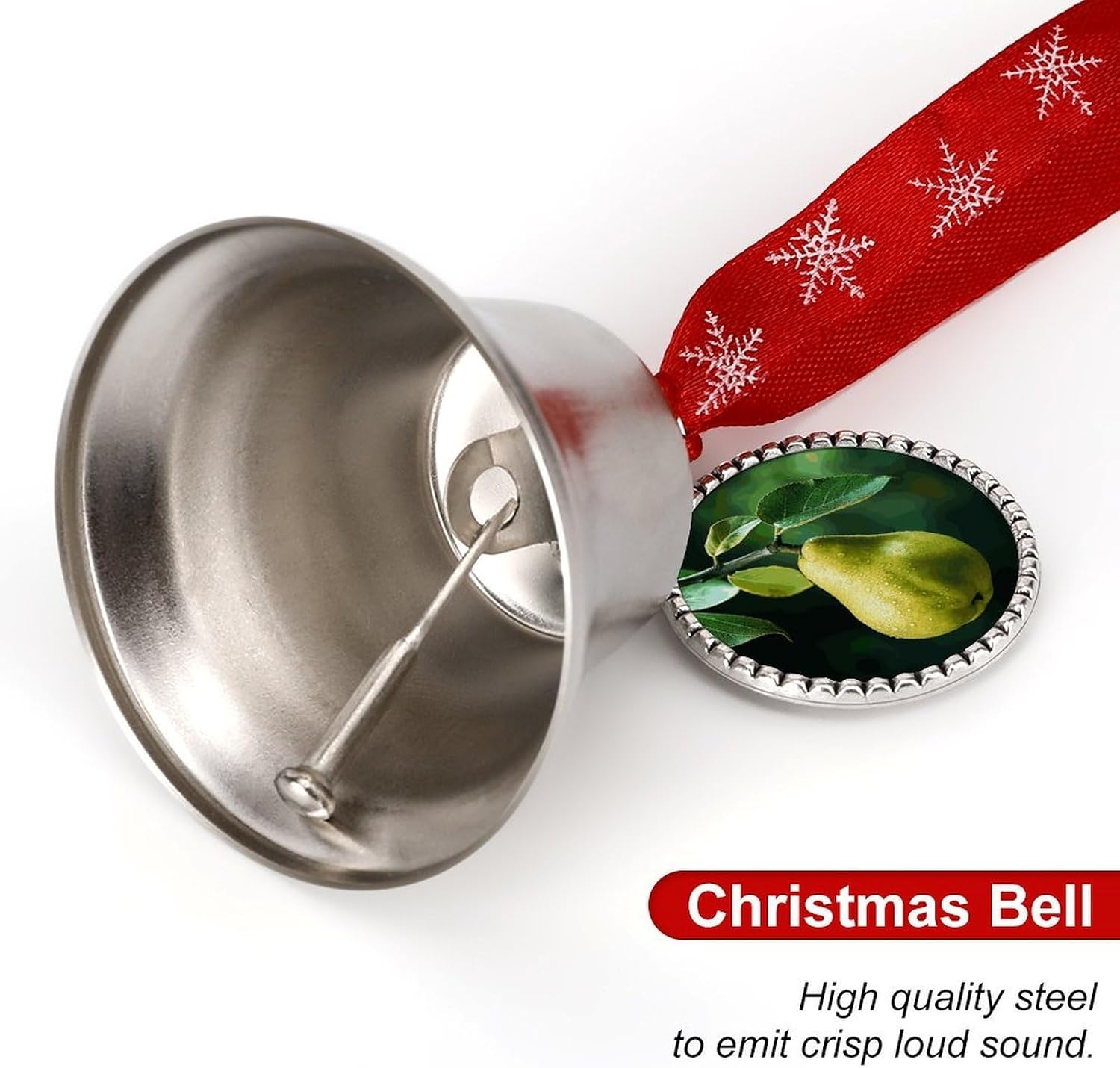 Pears on The Tree Christmas Bells Ornaments with Wings & Heart Silver Bell Pendant for Christmas Tree Home Door Mantle Fireplace Decoration