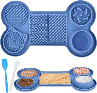 Silicone Slow Feeder Bowl, Lick Mat with Suction Cups for Dog Cat, Snuffle Feeding Mat for Dry and Wet Food, Interactive Sniff Mat for Bored Puppy Anxiety Relief, Blue