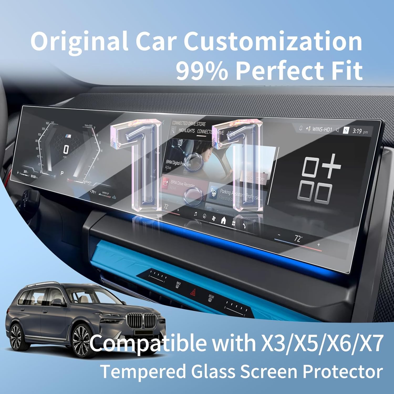 HD for 2025 2026 BMW X3/X5/X6/X7 AIO Curved Screen Protector【14.9"Nav+12.3"Dash】Integrated Tempered Glass Whole Screen for 2026 BMW X3/X5/X6/X7 Interior Accessories [No Glare & Fingerprint]