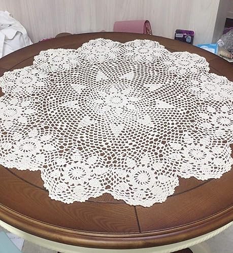 Miniatura 10 de Hetao Mantel redondo de ganchillo 100% algodón hecho a mano, fundas de mesa de encaje, beige, 31 pulgadas