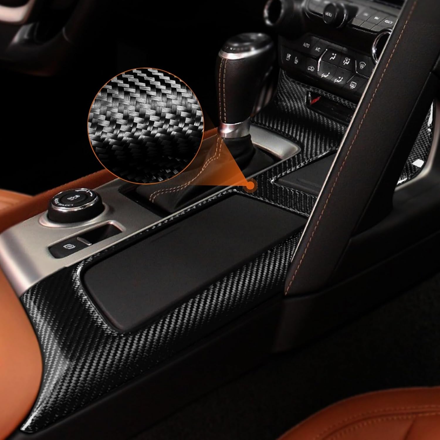 Compatible with Chevrolet Corvette C7 2014-2019 DryCarbon Fiber Gear Shift Cup Holder Surround Decorative Cover Car Retrofit Accessories