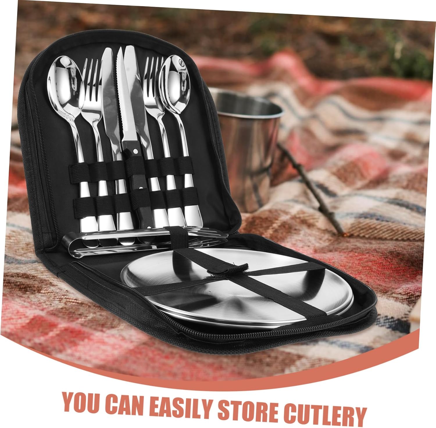 VICASKY 1set Stainless Steel Camping Utensil Set Portable Storage Reusable Cutlery Kit for Outdoor Dining for Camping Picnics and Barbecues