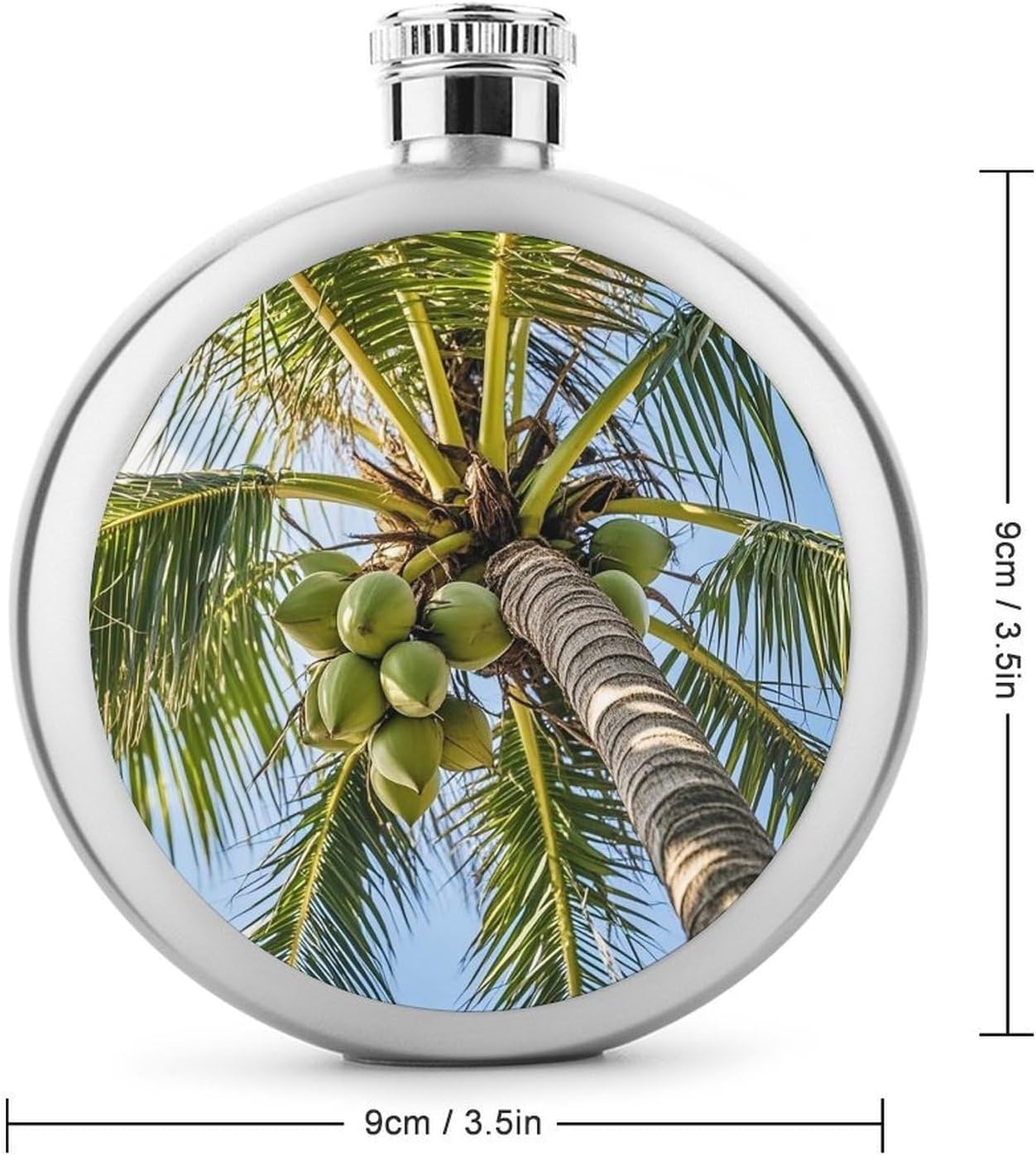 Coconut Tree Stainless Steel Flagon to 5 Oz with Screw Cap,Hip Flask for Men–Whiskey & Liquor Pocket Flask,Alcohol Flagon for Camping Drink Sports Outdoor Wine Bottle