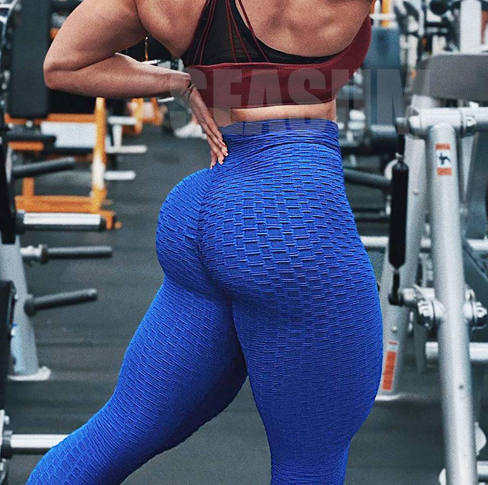 SEASUM Women High Waisted Workout Yoga Pants Butt Lifting Scrunch Booty Leggings Tummy Control Anti Cellulite Textured Tights