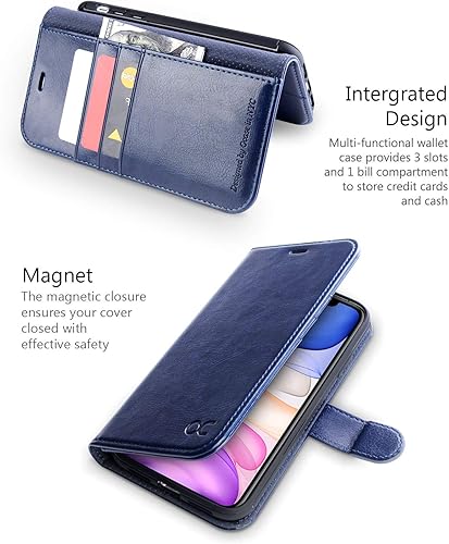 Miniatura 3 de OCASE Funda tipo cartera compatible con iPhone 11 con tarjetero y soporte para tarjetas, funda de piel sintética con función atril y cierre