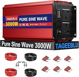 Pure Sine Wave Power Inverter 3000w DC 24V to AC 240V Voltage Converter with 2 AC Outlets,Digital display screen,for Motorhomes,Trucks,Boats,Camping,6000W Peak Power