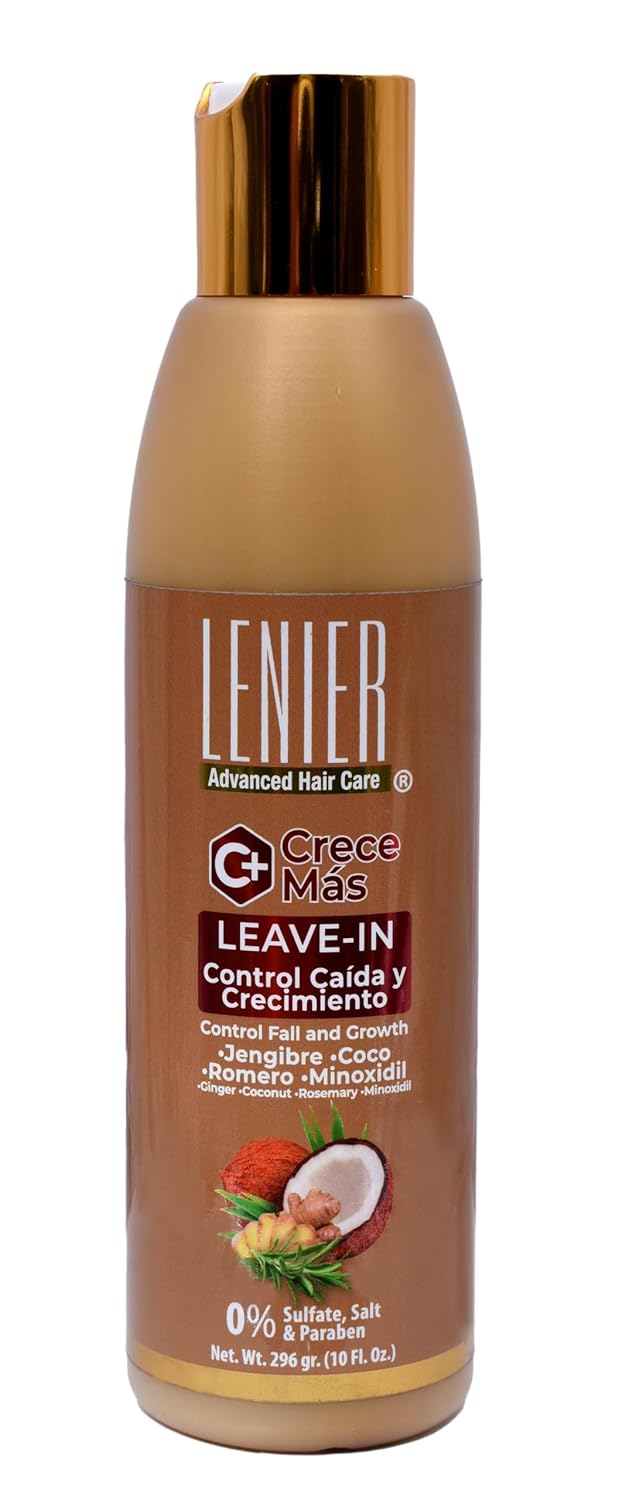 Lenier Crece Más Leave-In Conditioner – Promotes Hair Growth & Controls Fall | With Ginger, Coconut & Rosemary |Deep Conditioner Hydration | Sulfate-Free, Salt-Free & Paraben-Free | 10 oz