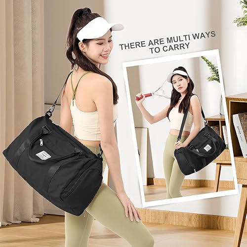 Miniatura 5 de Bolsa de gimnasio para mujeres y hombres con compartimento para zapatos, bolsa de lona deportiva para artículos personales, bolsas de viaje pequeñas