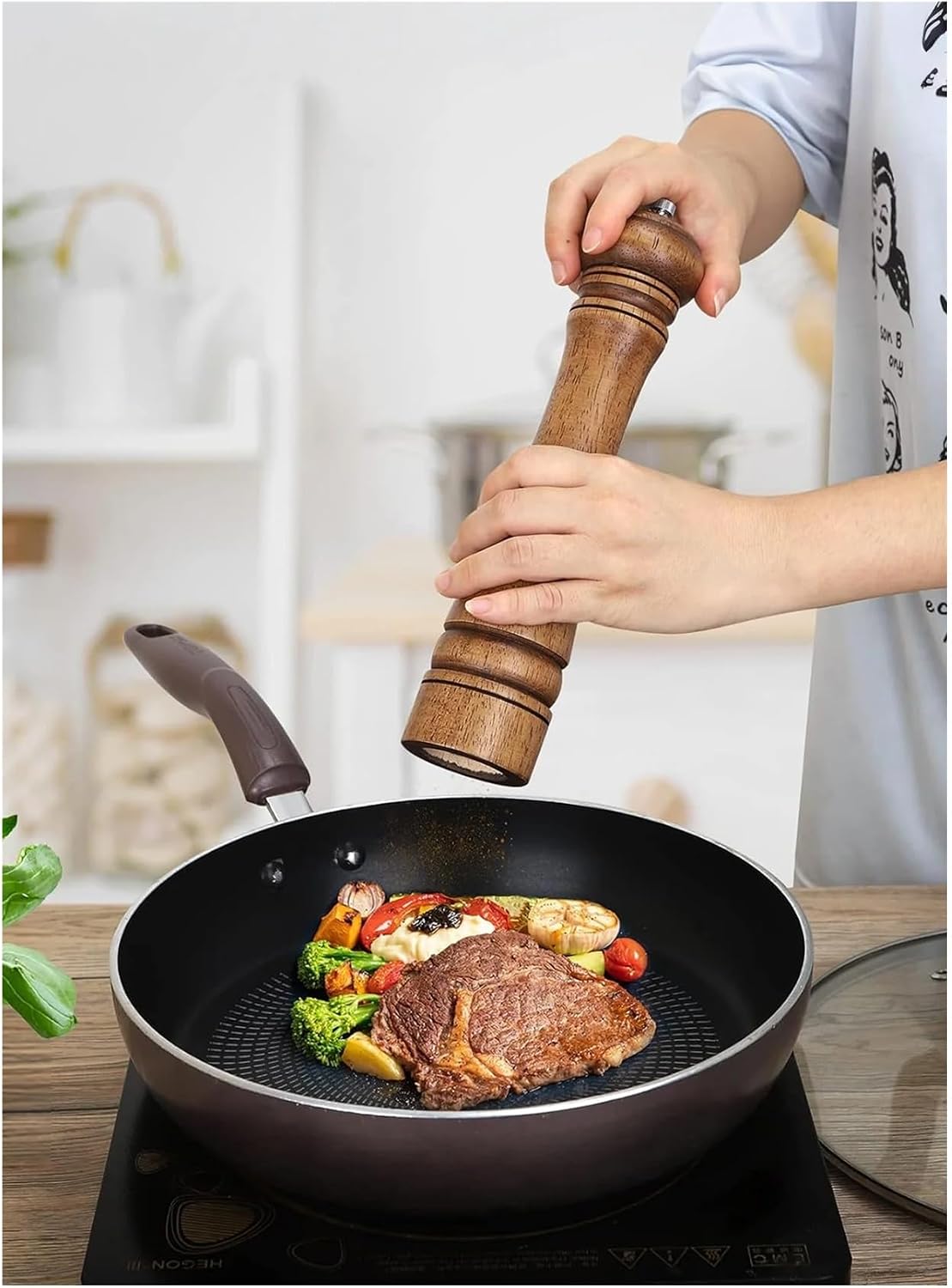 8-10 Inch Wood Pepper Grinder Salt Mill Shaker With Adjustable Ceramic Rotor Oak For Kitchen(10.6 Inch)