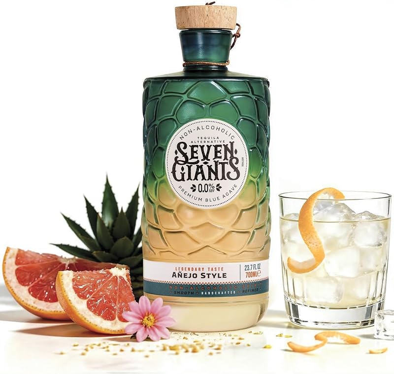 Seven Giants Añejo Style Tequila Alternative | Non Alcoholic Spirits | Premium Non Alcoholic Drinks by Spirits of Virtue | Imported by Think Distributors (700ml)