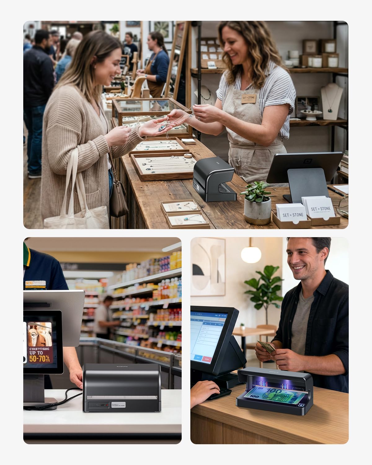 MUNBYN LED Detector de Billetes Falsos UV, Comprobador de Dinero Portátil con Luz UV y Blanca, Recargable, Auto On/Off, Multi Moneda para Efectivo, Tarjetas e ID, Retail y Pequeños Negocios