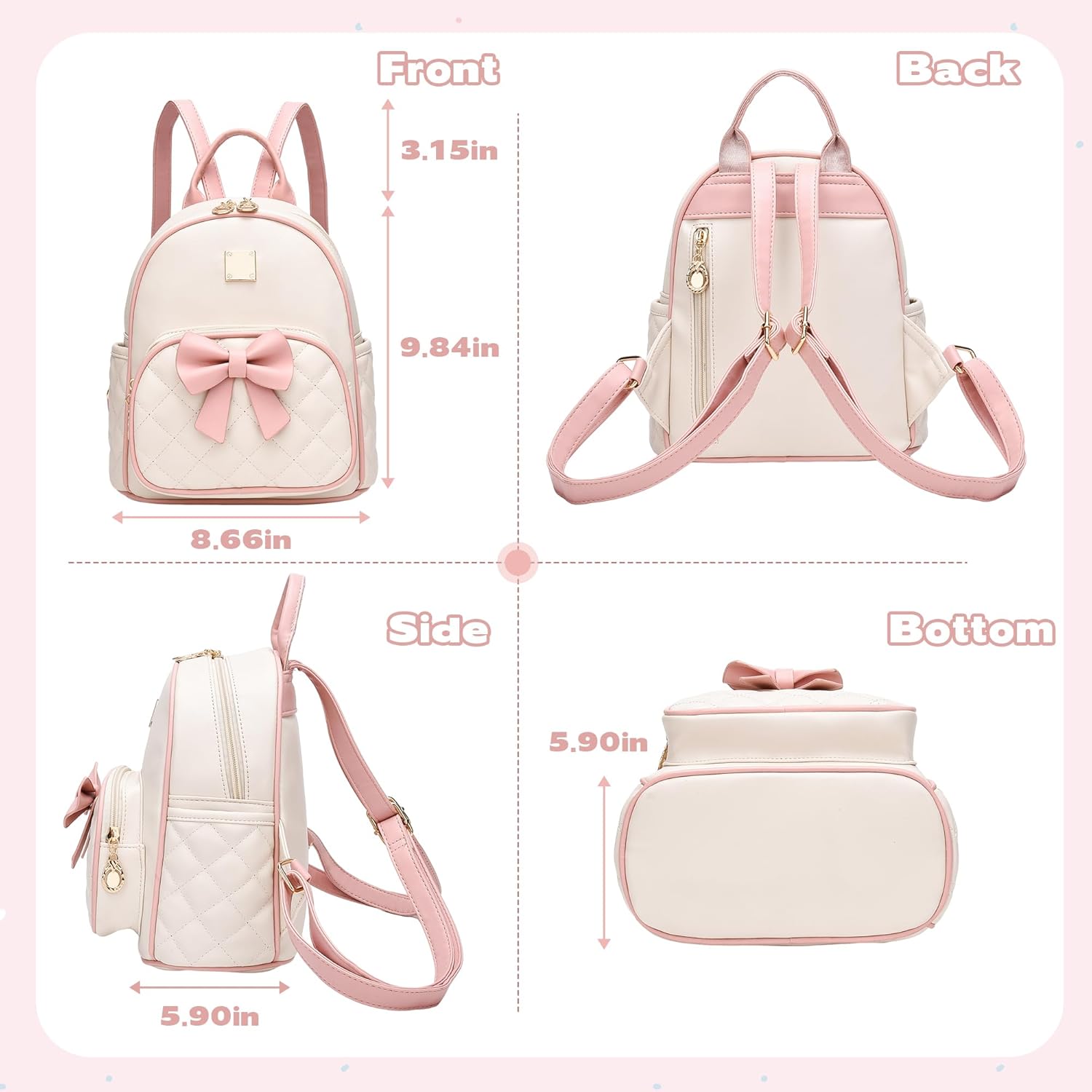 I IHAYNER Mini Backpcak for Girls Small Bowknot Quilted Leather Backpack Purse for Women Cute Trendy Stuff Gifts for Kids (Light Blue) - Image 5