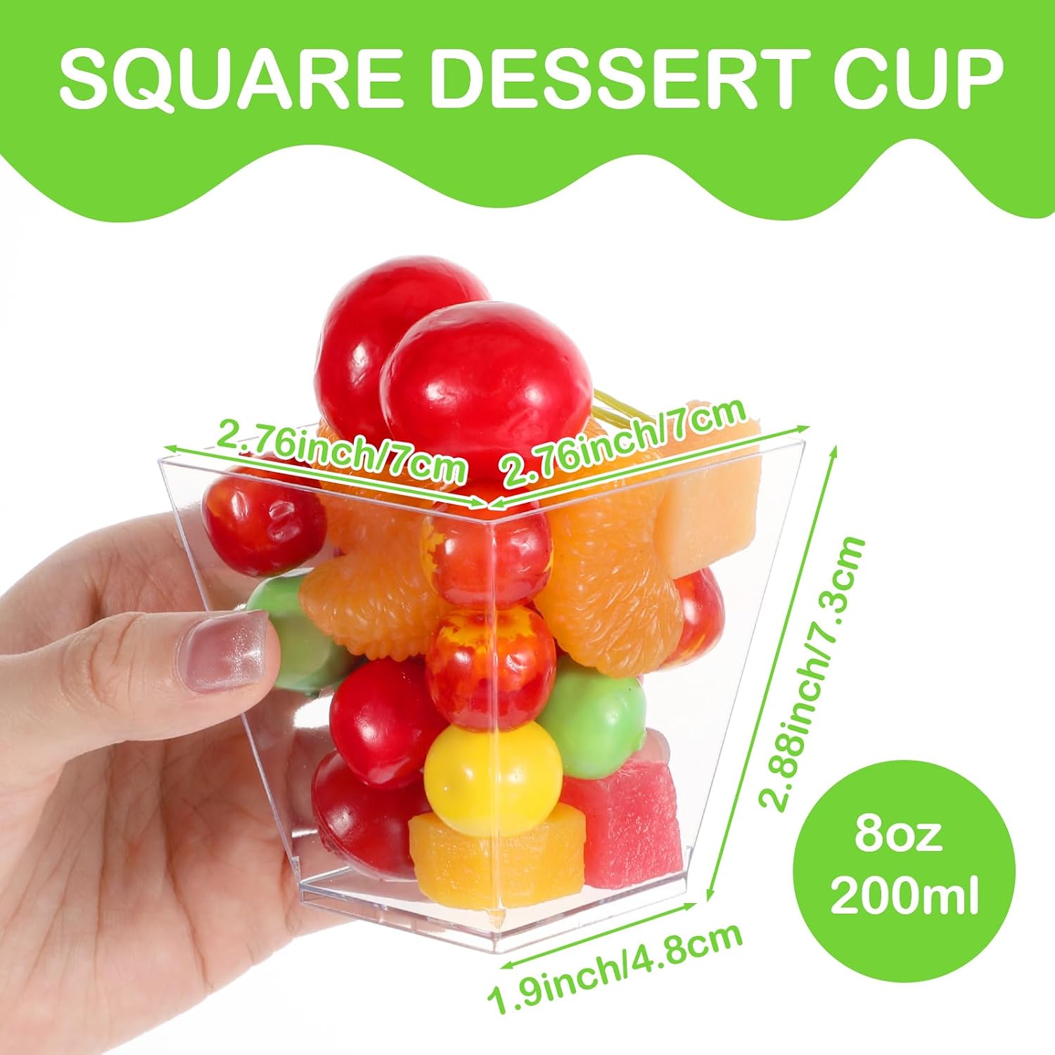100 pack 8 oz square plastic dessert cups clear parfait appetizer cups for ice cream fruit puddings desserts appetizers wedding party catering supplies