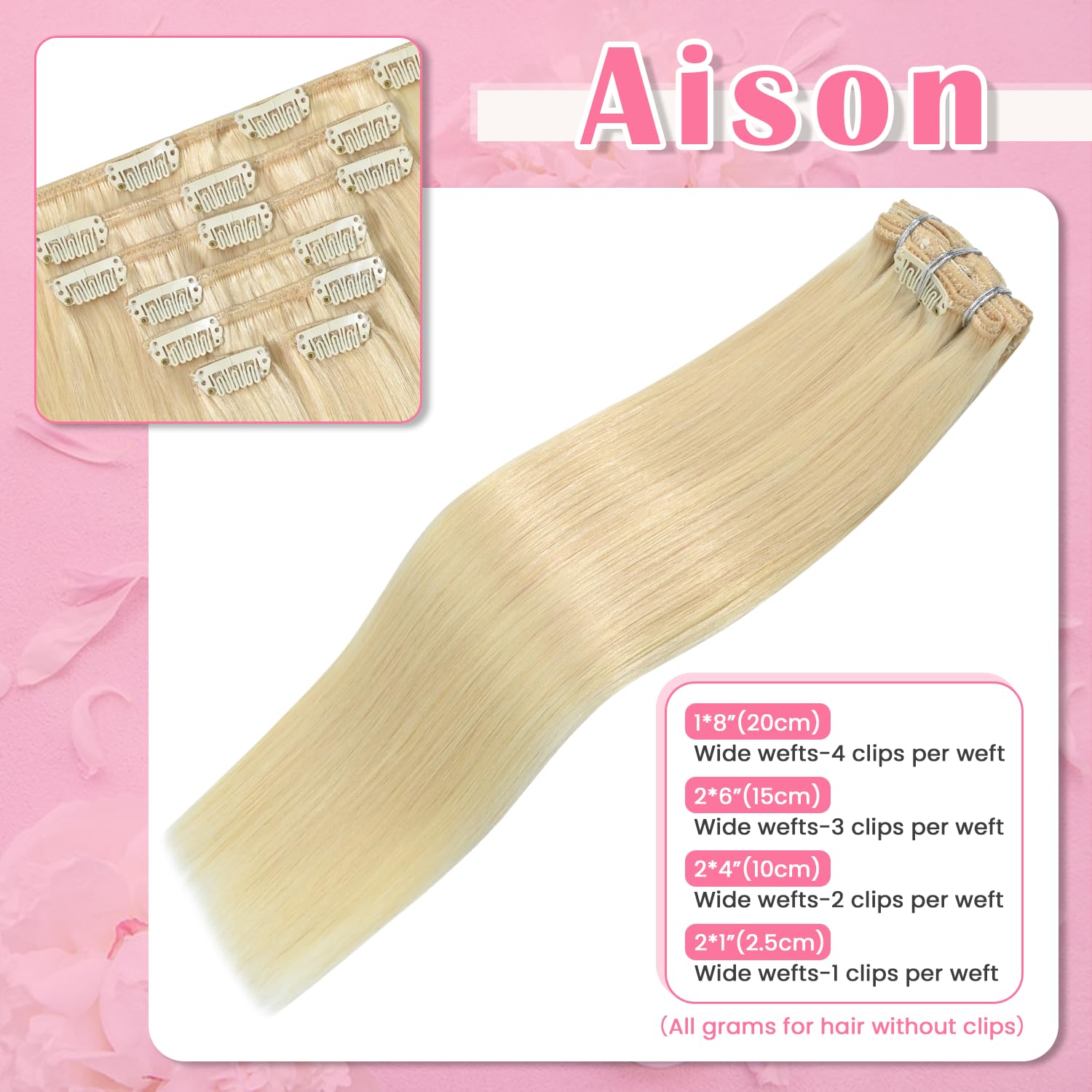 Aison Platinum Blonde Clip in Hair Extensions Real Human Hair 75G 100% Remy Human Hair Soft Silky Straight 7pcs 16clips (18 Inch #60)