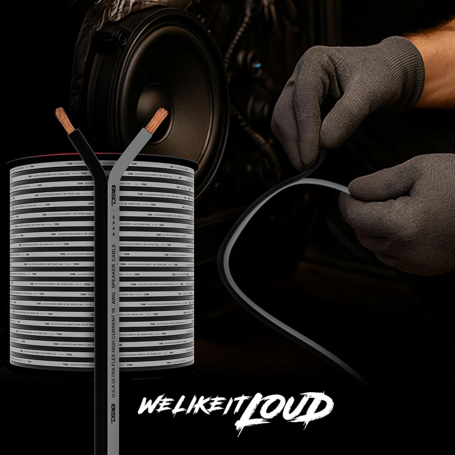 DS18 SW-16GA-1000SLVB 16-GA Ultra Flex Speaker Wire Silver and Black 1000FT - Speaker Cable for Audio Applications