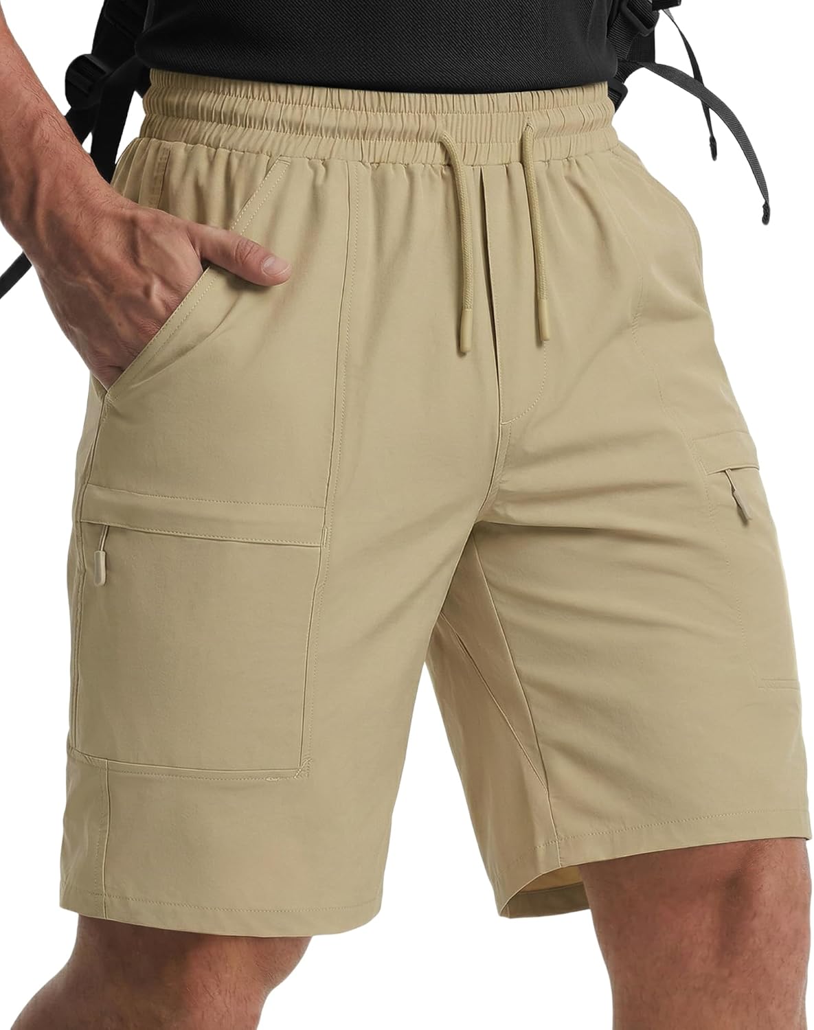 Men's Stretch Cargo Shorts Drawstring Elastic Waist Outdoor Work Hiking Athletic Shorts with 5 Pockets