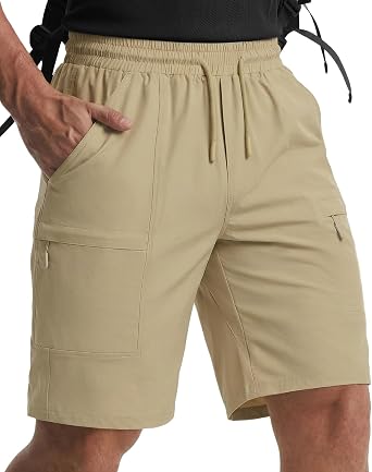 Mens Stretch Cargo Shorts Drawstring Elastic Waist Outdoor Work Hiking Athletic Shorts with 5 Pockets