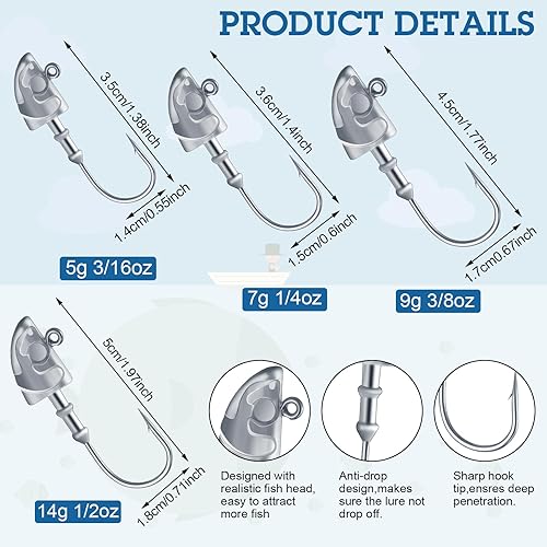 Miniatura 2 de 15 piezas Swimbait cabeza de plantilla de cabeza de cabeza de cebo con peso de plomo, cabezas de plantilla de pez giratorias para agua salada y agua