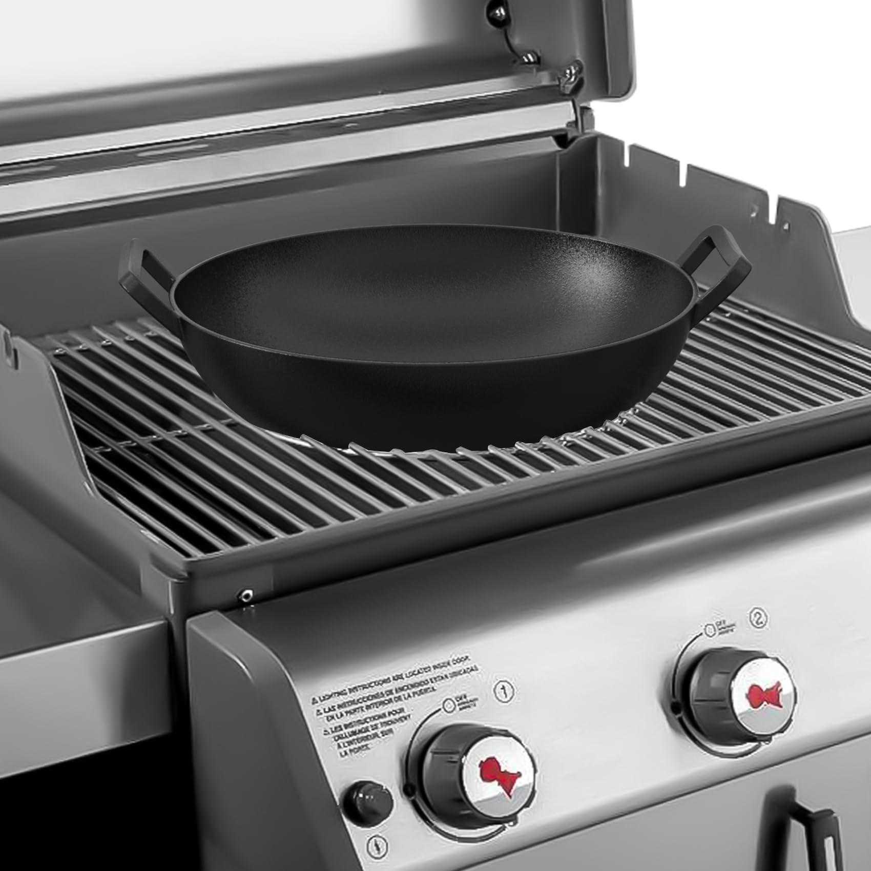 onlyfire Poêle à Wok en Fonte 36cm pour Weber Gourmet BBQ System Spirit II Genesis II GS4 Noir