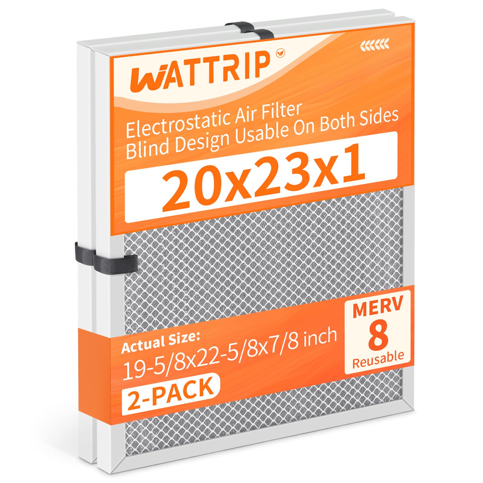 WATTRIP 2-Pack 20x23x1 MERV 8 Reusable Electrostatic Furnace Filters