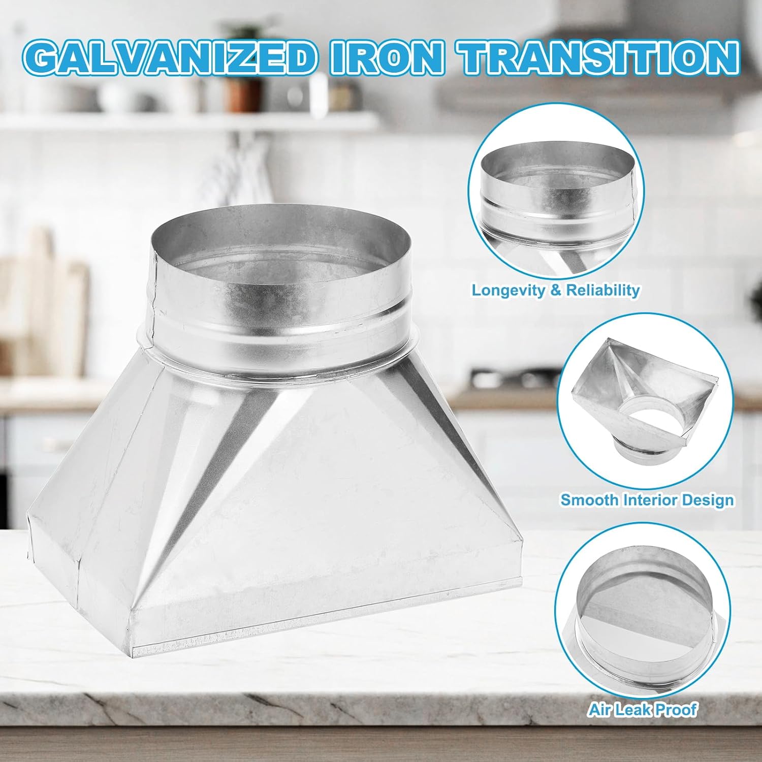 PATIKIL 10" x 6" x 6" Straight Register Boot, Galvanized Steel Transition Rectangular to 6" Round Duct Transition Fitting for Connecting Floor Register Grille HVAC Duct Fittings