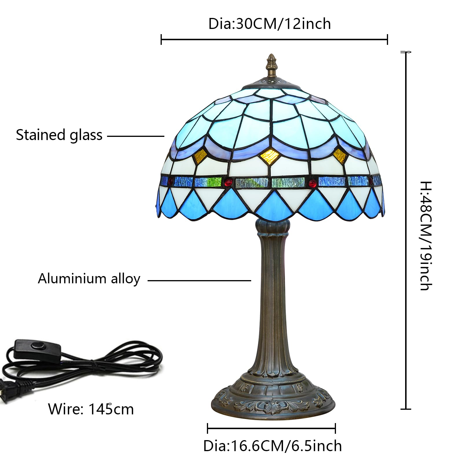 Tiffany lampa stołowa witrażowa lampa śródziemnomorska niebieska sypialnia lampa stołowa lampka do czytania lampka na biurko do salonu biura akademika jadalni dekoracja parapetówka prezent 30 x 30 x