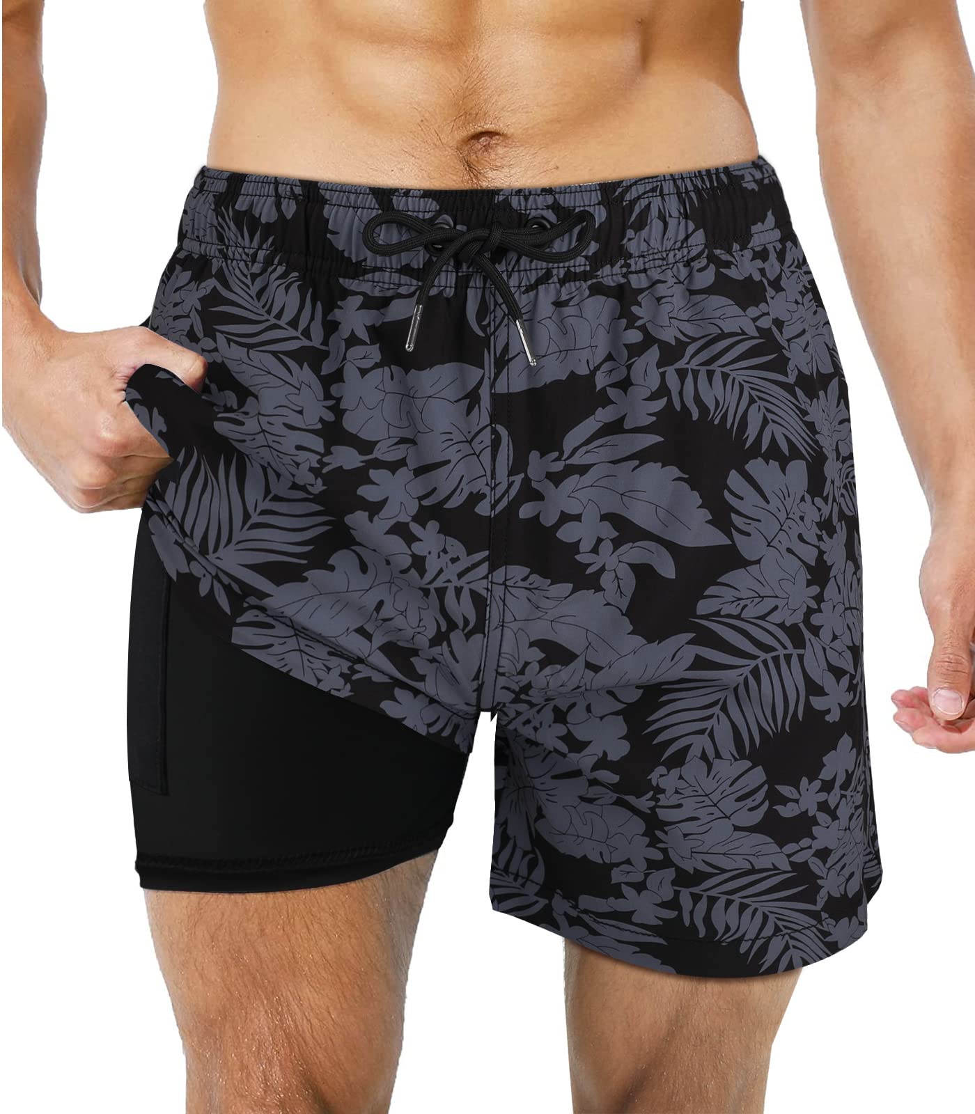 Suwangi Bañadores Hombre con Forro Compresión Pantalones Cortos de Natación Secado Rápido Shorts de Baño Bañadores de Surf