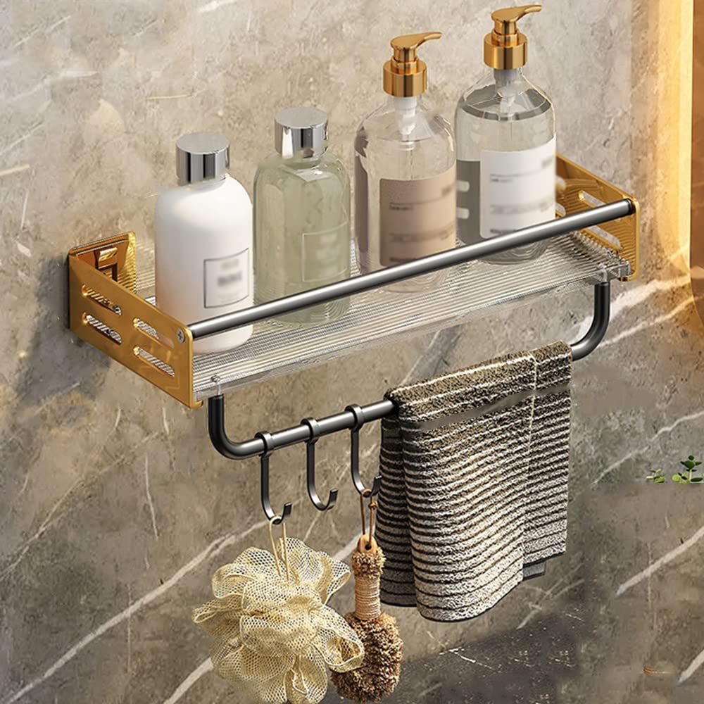 SDGBCXD Wall Mounted Copper Shower Caddy, Stylish Towel Storage Basket for Bathroom(Black D,1 Layer with Rod 40Cm)