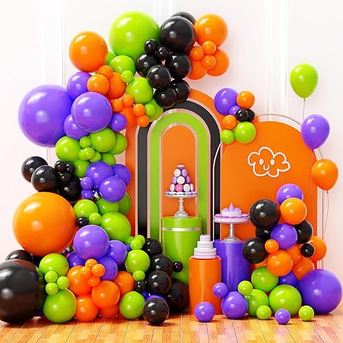Kit de arco de globos de Halloween, kit de arco de guirnalda de globos negros, naranjas, morados y verdes para cumpleaños, decoraciones de fiesta de