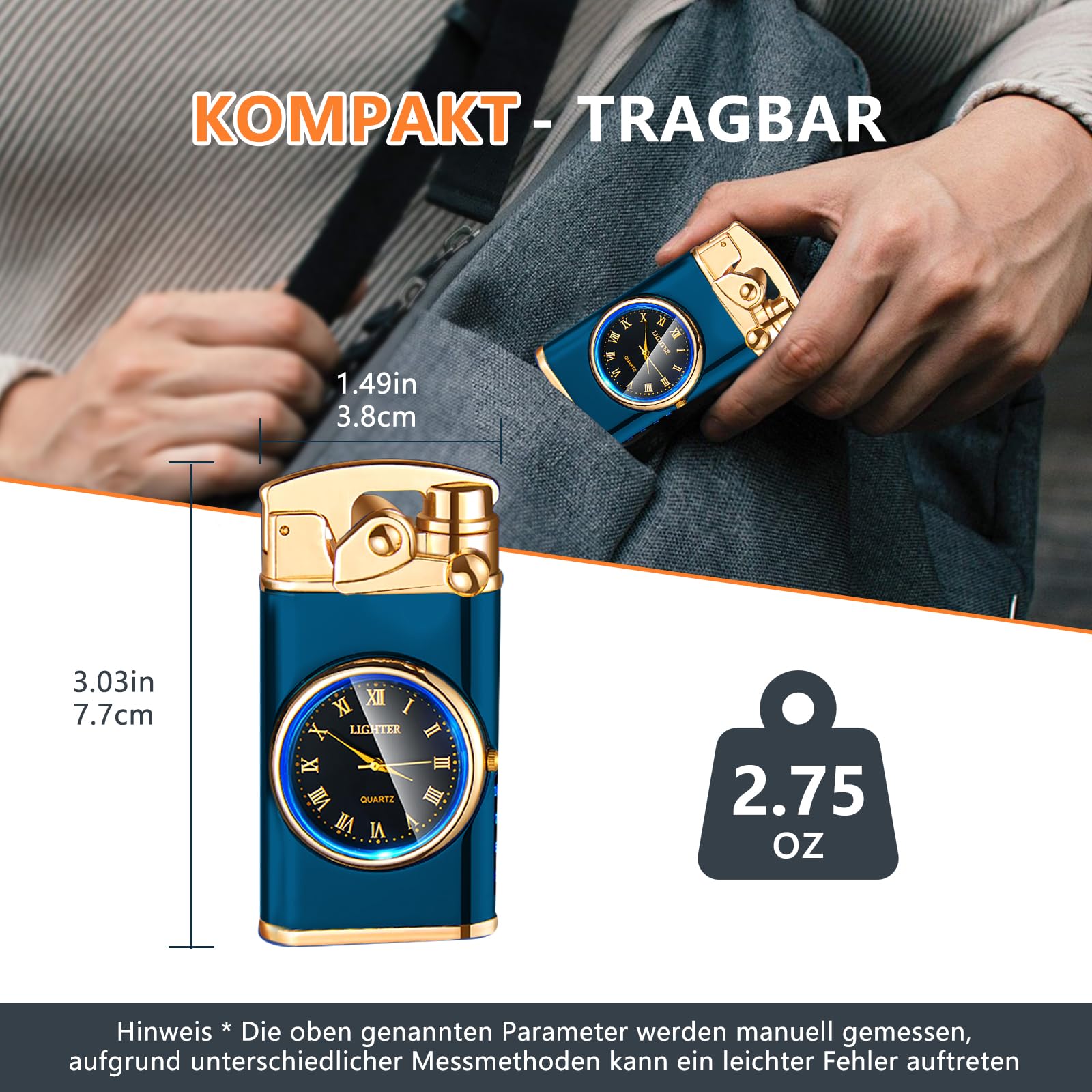 SKRFIRE Briquet électrique à arc plasma, coupe-vent, rechargeable par USB, avec véritable cadran de montre, affichage LED et indicateur de batterie, boîtier en métal pour camping, barbecue, bougie