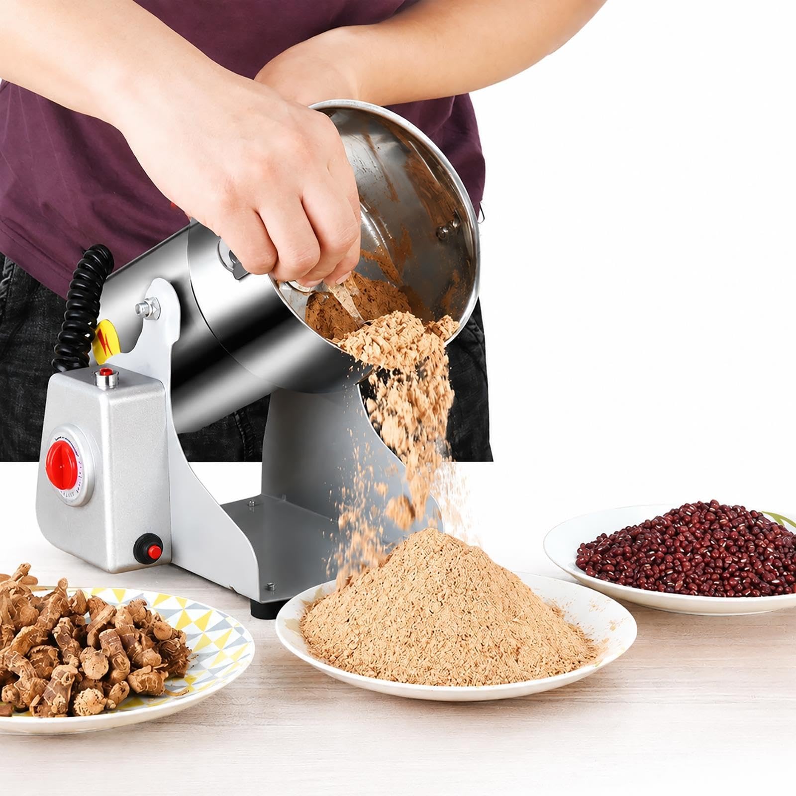 Molinillo de grano eléctrico,36000r/min,acero inoxidable 304 | Molino de grano de alta velocidad en polvo superfino,for cocina,hogar y comercial(2500g)