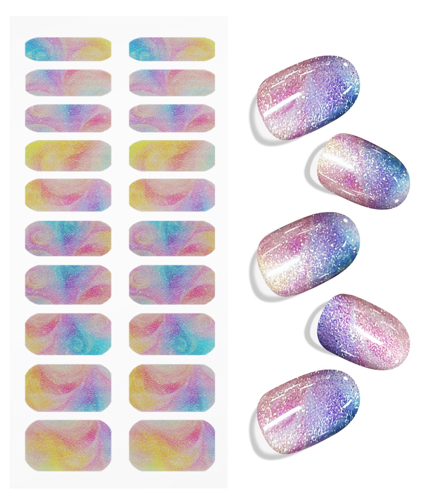 JMEOWIO Gel Nail Stickers Colorful Marble Glitter Semi Cured Gel Nail Strips Wraps UV/LED Nails Art Design Decoration Accessories