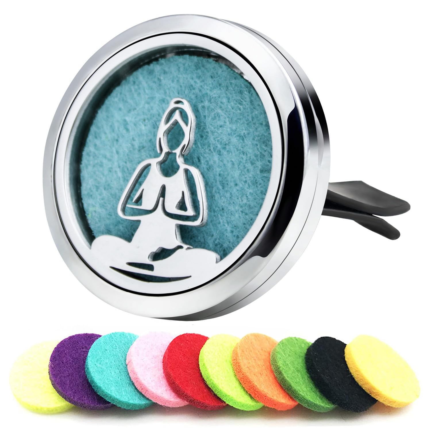 30mm Car Essential Oil Diffuser Vent Clip Air Freshener Vent Clips Aromatherapy with 10 Felt Pads Car Accessories Mother's Day for Women (Yoga Girls)