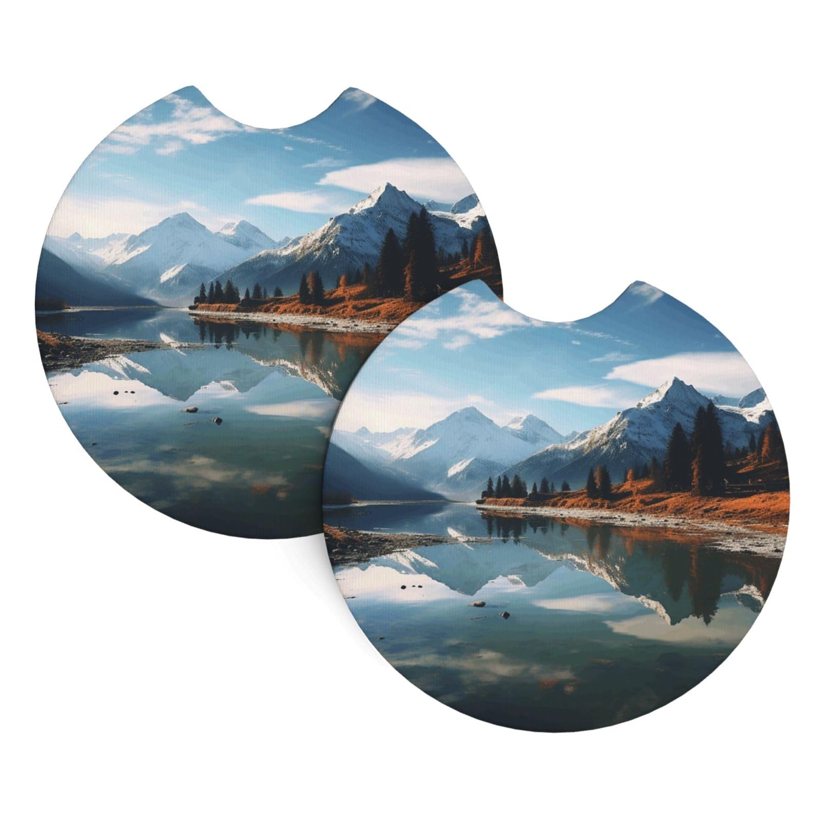 2 Pack Car Coaster for Cup Holders Mountains Surround the Lake Car Cup Coaster 2.7" Neoprene Non-Slip Automotive Cup Mat Universal Auto Car Interior Accessories for Women Men Cup Pad