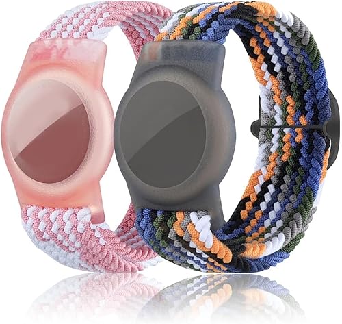 Paquete de 2 pulseras para niños compatibles con AirTag, soporte para rastreador de niños con GPS, pulsera trenzada para Apple AirTag, correa de