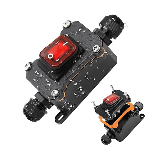 KarlKers - Interruptor de cable en línea de 12 V IP67 impermeable, interruptor de palanca de encendidoapagado para exteriores CC 12 V-24 V con botón
