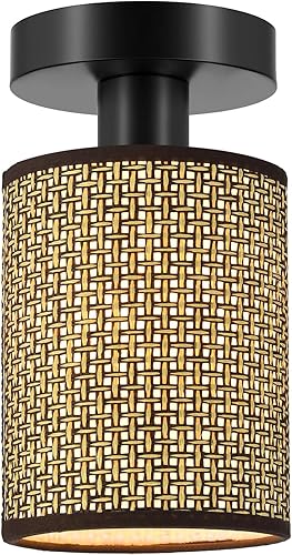 Lámparas bohemias para montaje en techo, candelabro de ratán de granja, pantalla de jaula tejida a mano, luces de techo semiempotradas para