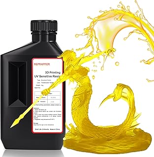 RepRapper 201 3D Druck Resin UV 405nm Standard Rapid Photopolymer Resin, mit Hoher Genauigkeit und Fließfähigkeit 3D Drucker Harz für LCD 3D Drucker Gelb, 1KG