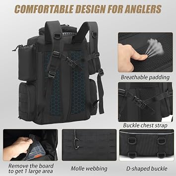 50L Angelrucksack mit 2 Rutenhaltern wasserabweisende Angeltasche