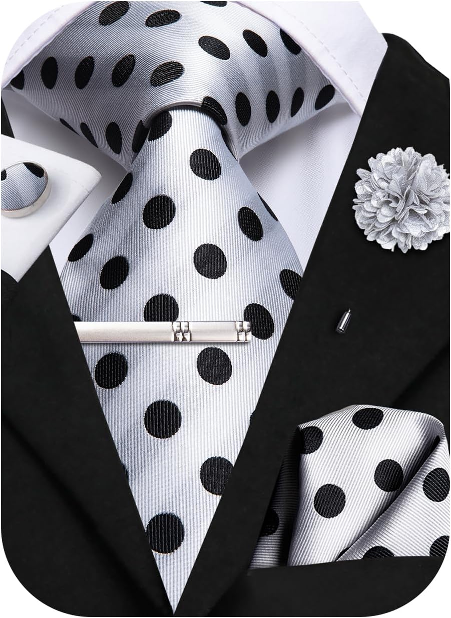 Hi-Tie Mens Paisley Floral Striped Ties Set Silk Necktie and Lapel Pin for Men Pocket Square Cufflinks Set Business Wedding