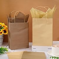 Vista 5 de Whaline 24 bolsas de regalo de papel marrón con asas, bolsas de compras de comestibles con 30 hojas de papel de seda de envoltura para vacaciones