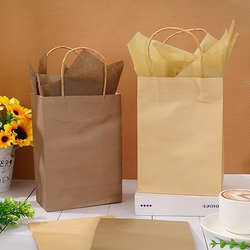 Miniatura 5 de Whaline 24 bolsas de regalo de papel marrón con asas, bolsas de compras de comestibles con 30 hojas de papel de seda de envoltura para vacaciones