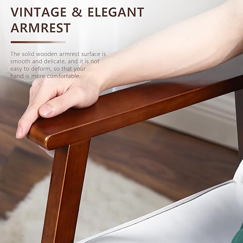 Miniatura 6 de OFIKA Silla decorativa moderna de mediados de siglo con brazos, silla tapizada de piel sintética con marco de madera, silla de lectura retro con