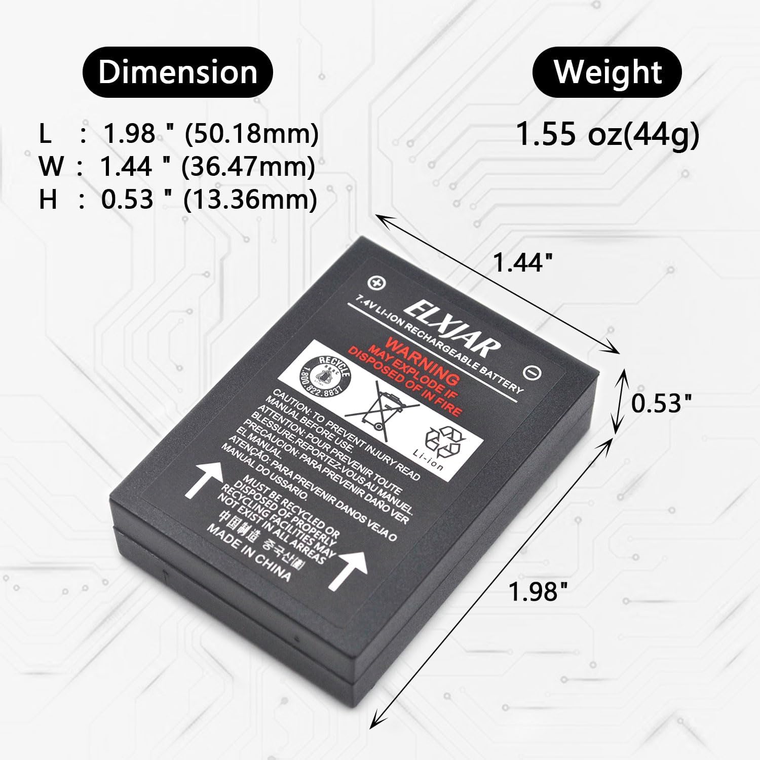 (2-Pack) 7.4V 700mAh LI6000 Li-ion Battery Replacement for Cobra CXR700 CXR750 CXR800 CXR850 LI5600 LI6000 LI6050 Two-Way Radios FRS001-LI